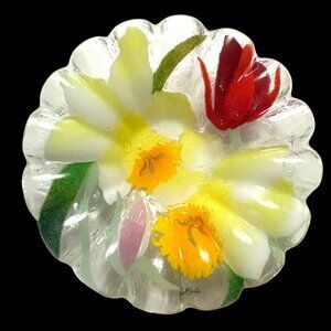 William McGrath signed 7” fused glass ruffled edge floral springtime candy dish